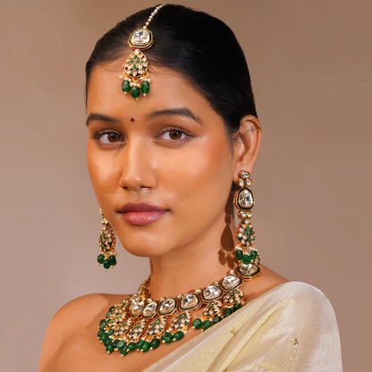 Aanura Gold Traditional Necklace Set With Earrings