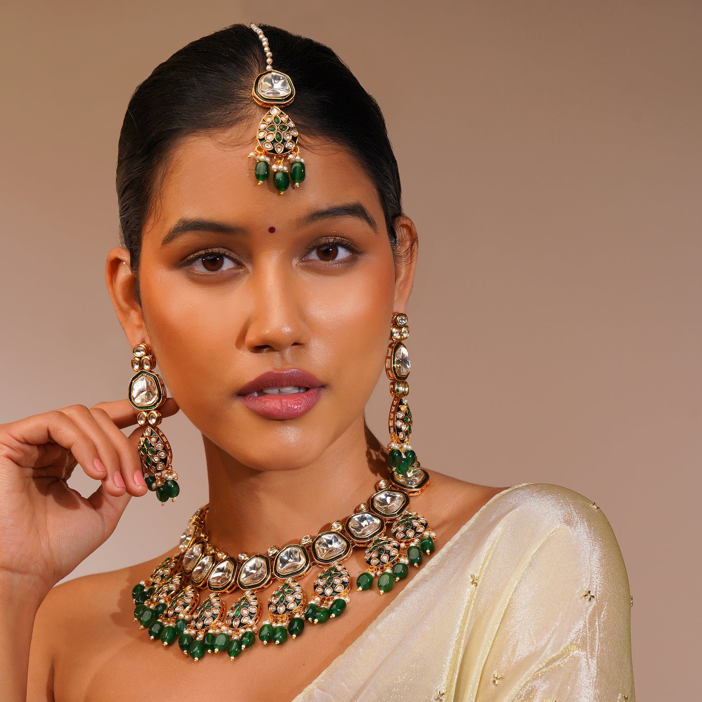 Aanura Gold Traditional Necklace Set With Earrings
