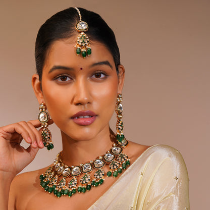Aanura Gold Traditional Necklace Set With Earrings