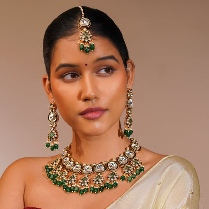 Aanura Gold Traditional Necklace Set With Earrings