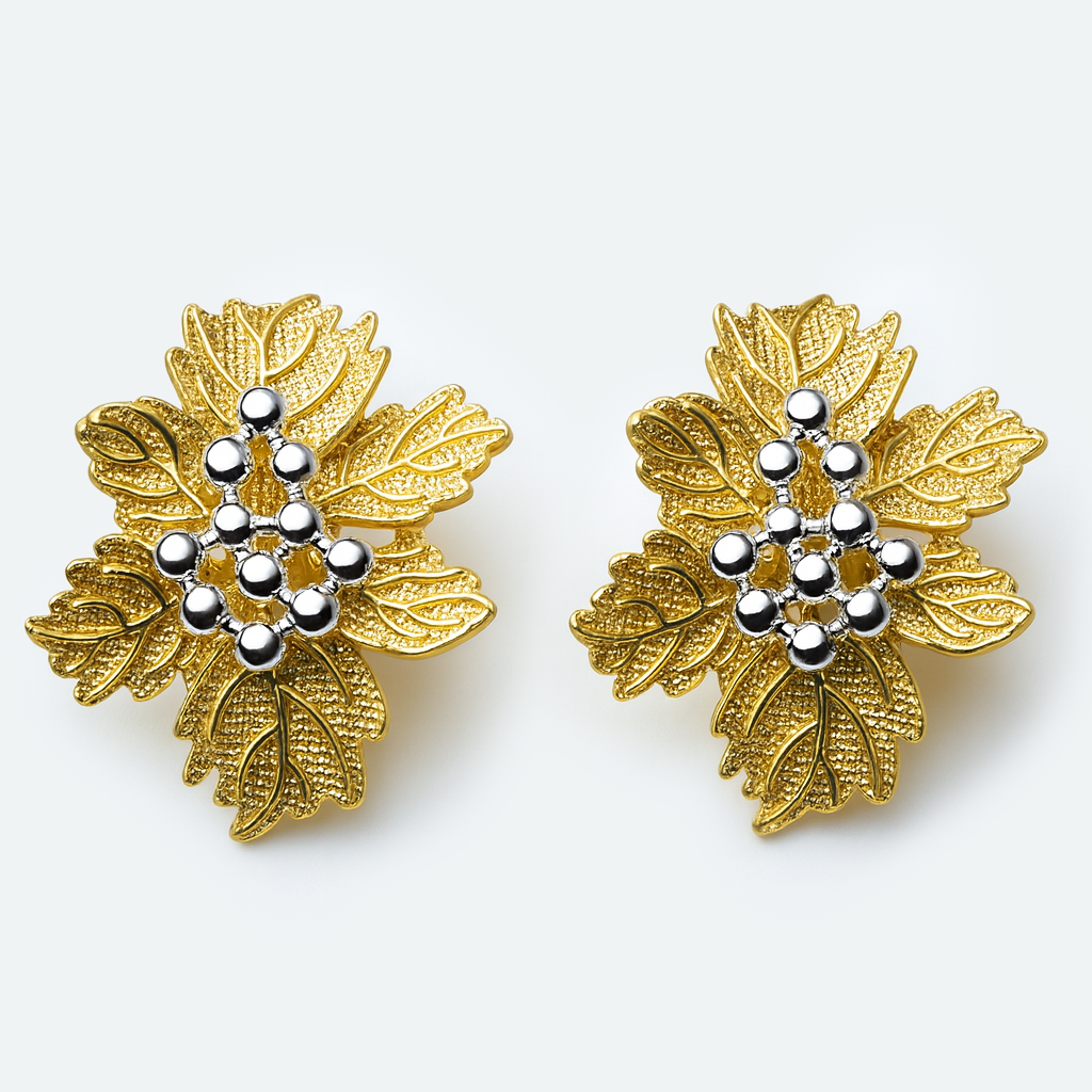 Aanura Golden Leaf Cluster Earrings