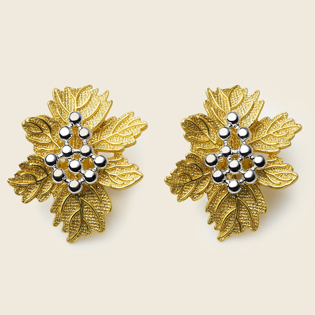 Aanura Golden Leaf Cluster Earrings