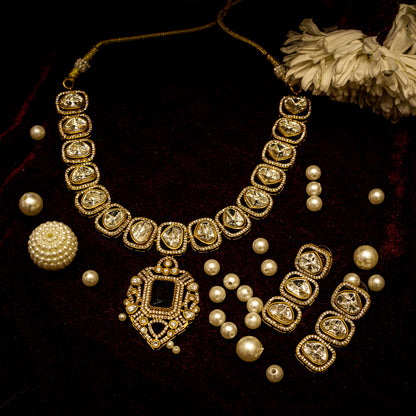 Aanura Kundan Necklace with Pink Stone Heritage Pendant