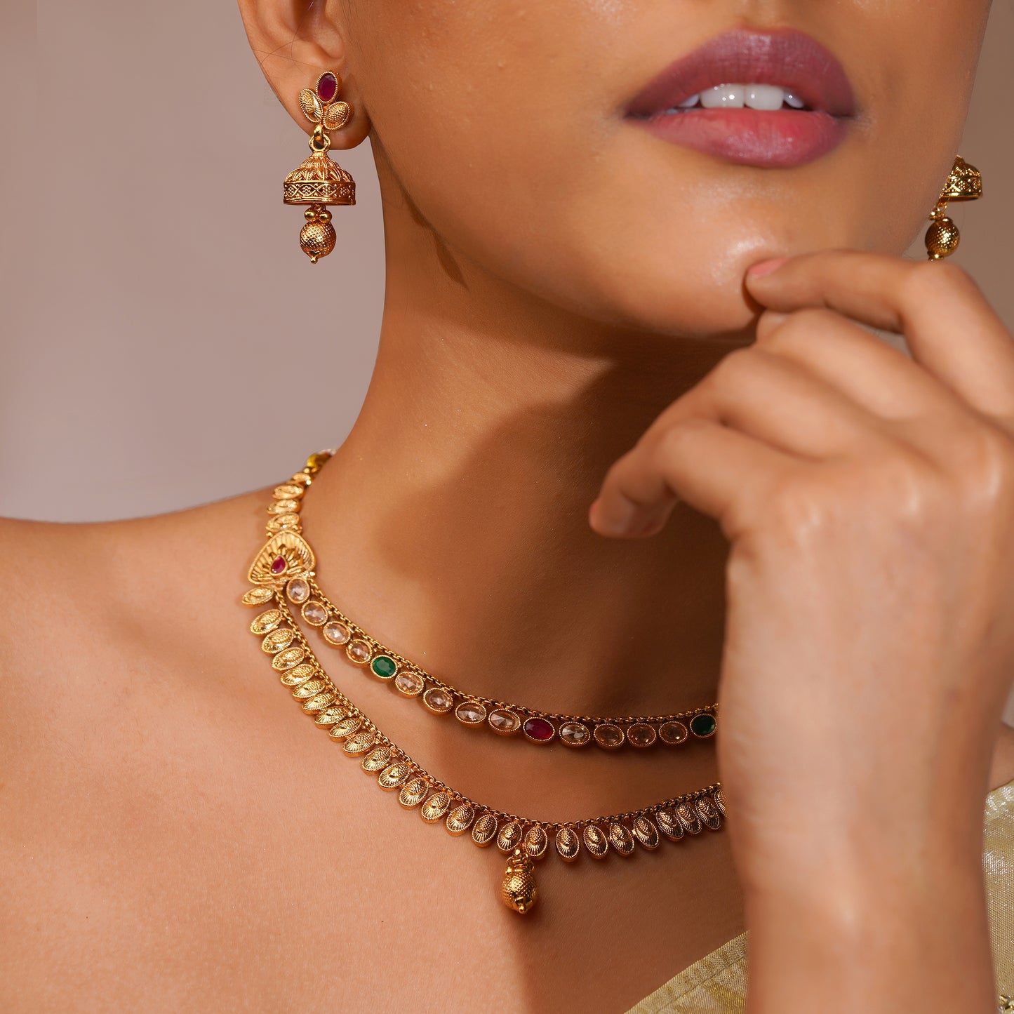 Aanura Gold Plated Dual-Layer Necklace Set