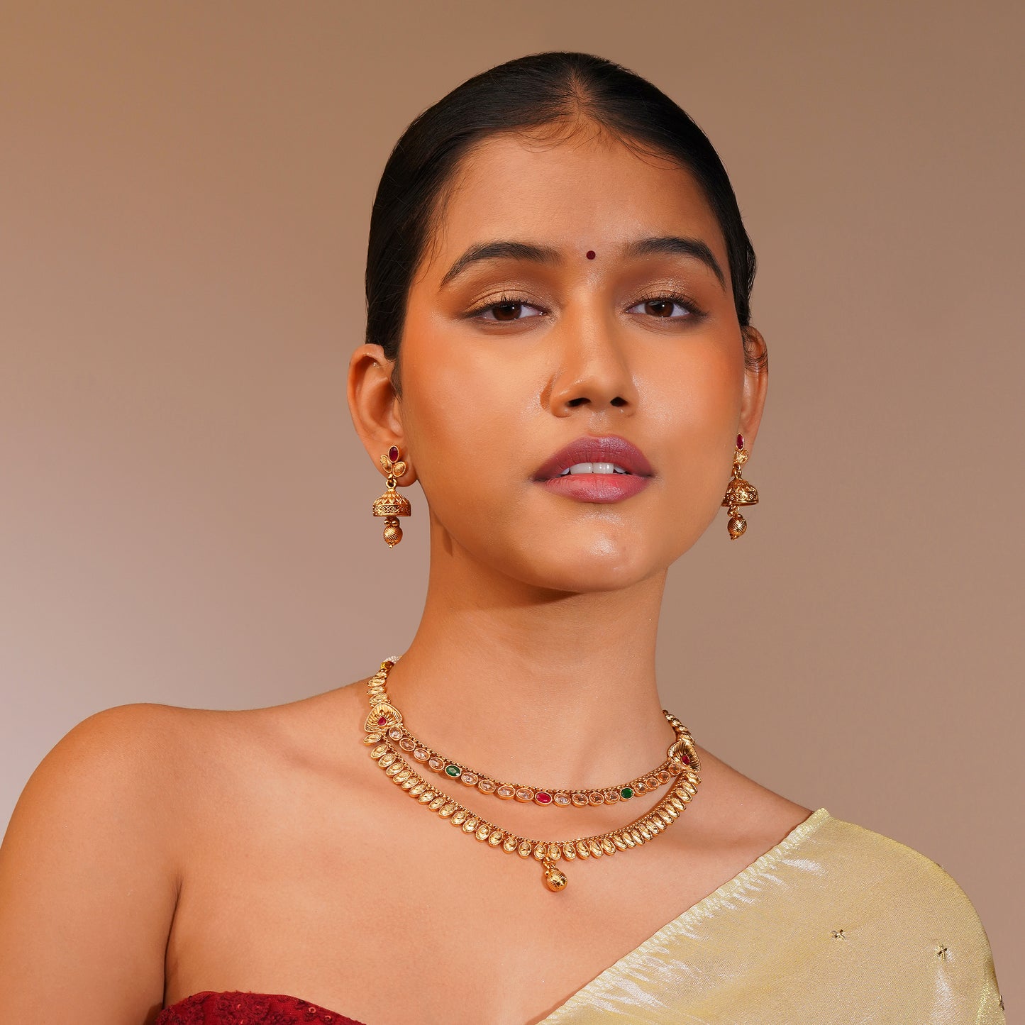 Aanura Gold Plated Dual-Layer Necklace Set