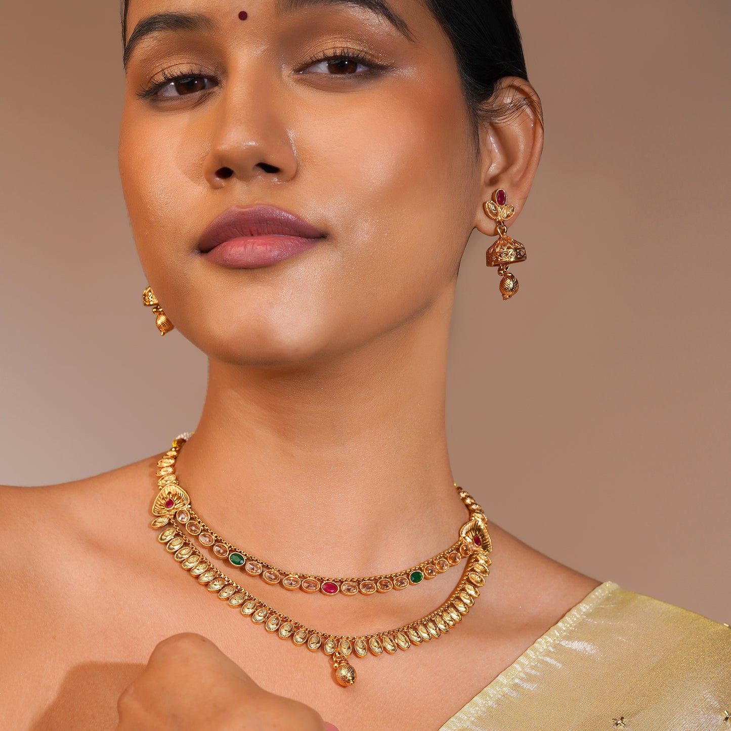 Aanura Gold Plated Dual-Layer Necklace Set