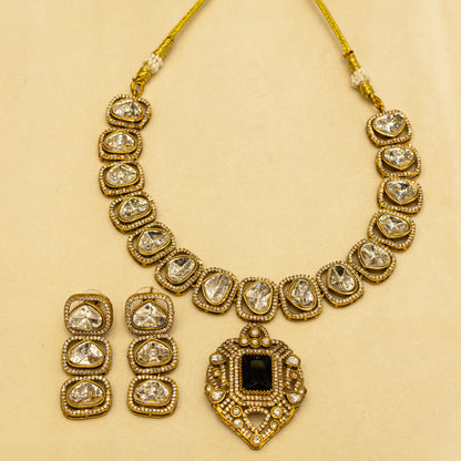 Aanura Kundan Necklace with Pink Stone Heritage Pendant
