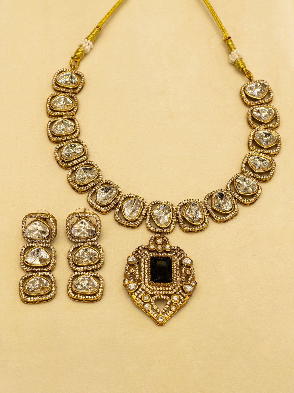 Aanura Kundan Necklace with Pink Stone Heritage Pendant