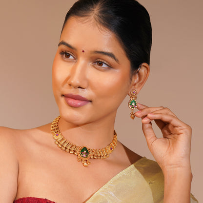Aanura Gold Plated Emerald Aura Necklace Set