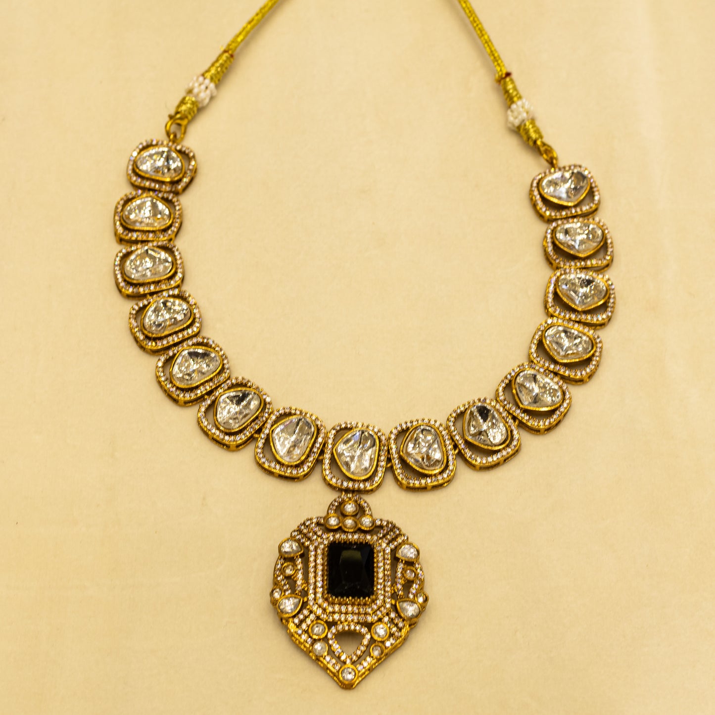 Aanura Kundan Necklace with Pink Stone Heritage Pendant
