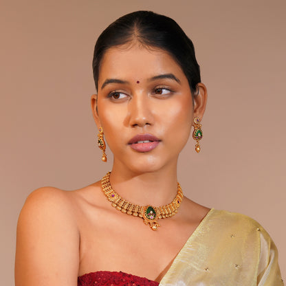 Aanura Gold Plated Emerald Aura Necklace Set