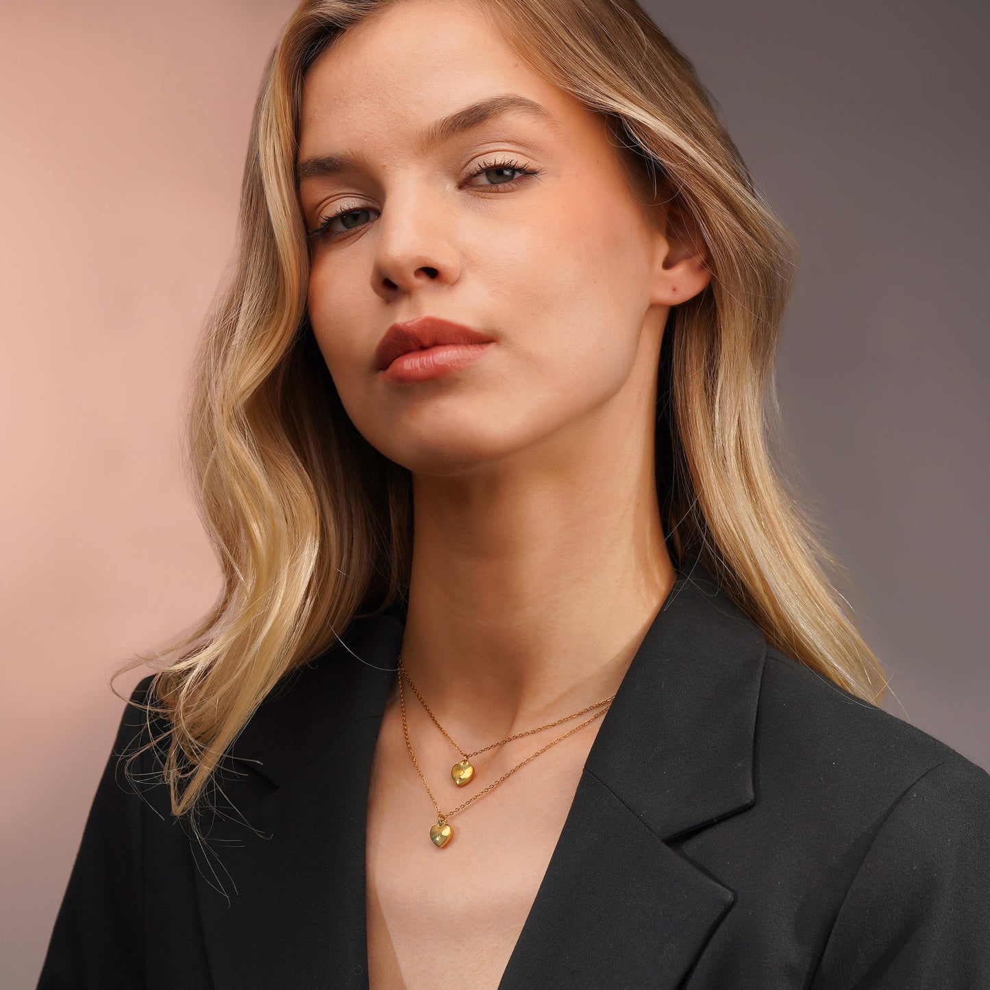 Aanura Twin Heart Layered Pendant Necklace