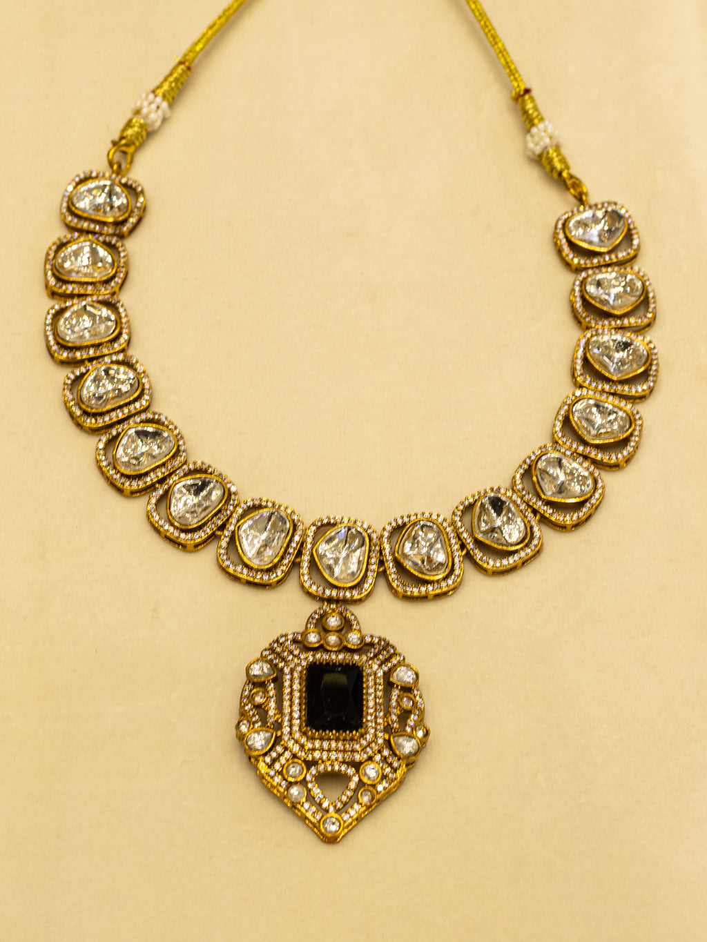 Aanura Kundan Necklace with Pink Stone Heritage Pendant