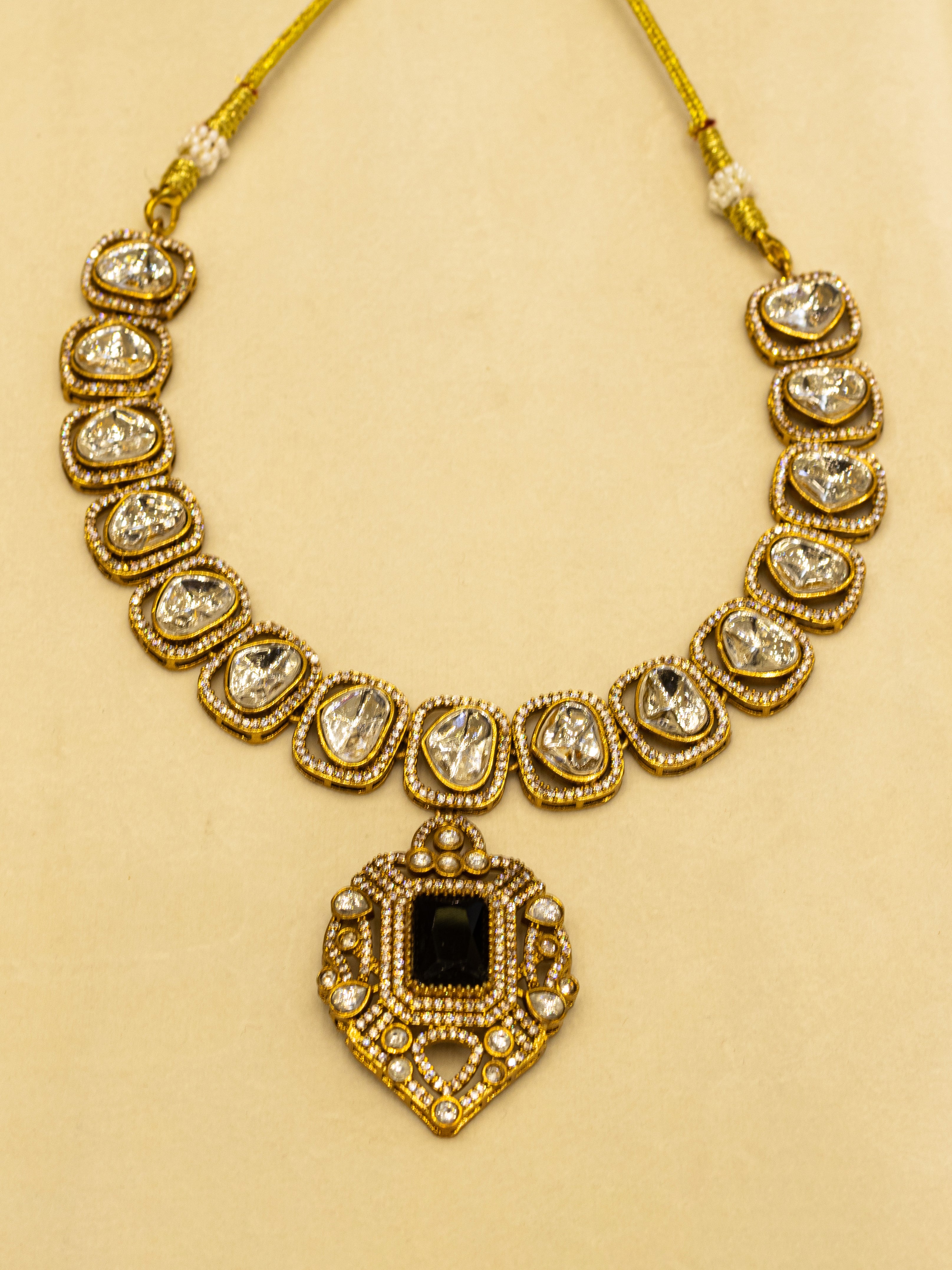 Aanura Kundan Necklace with Pink Stone Heritage Pendant