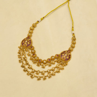 Aanura Layered Gold Necklace Set with Pearl Drop Earrings