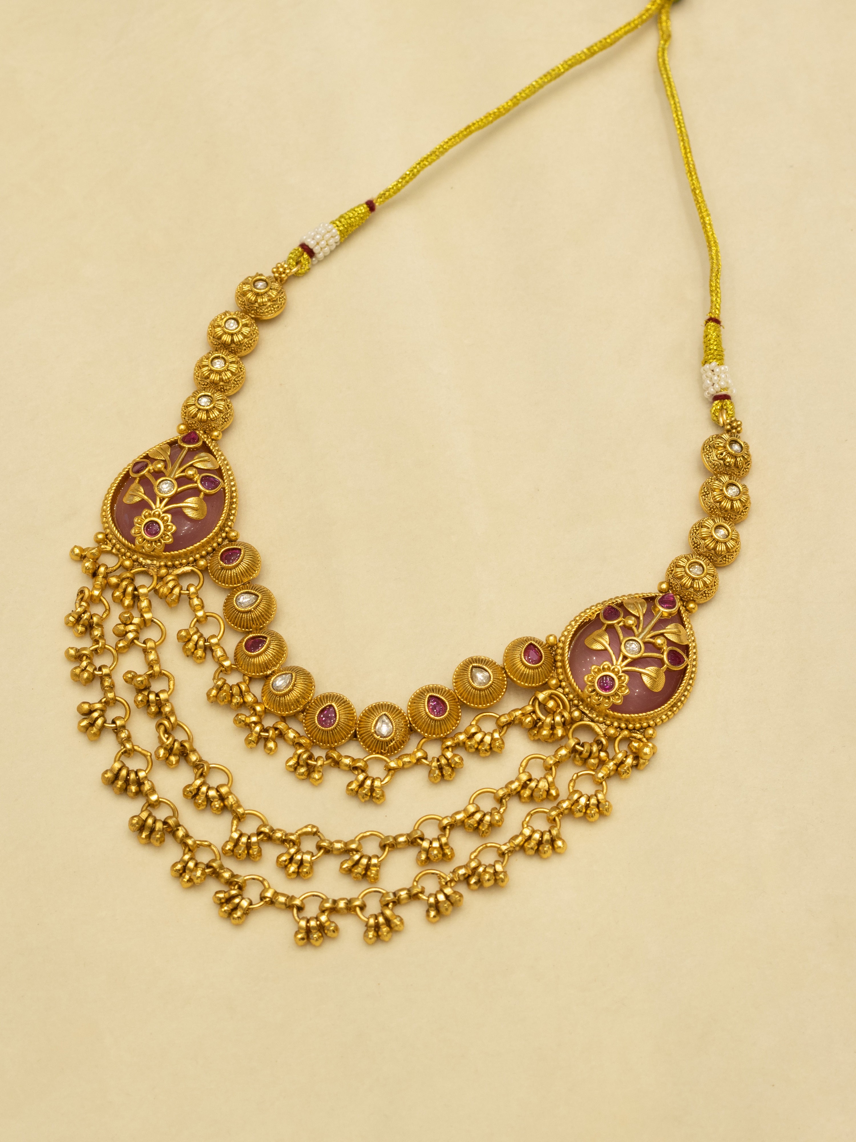 Aanura Layered Gold Necklace Set with Pearl Drop Earrings
