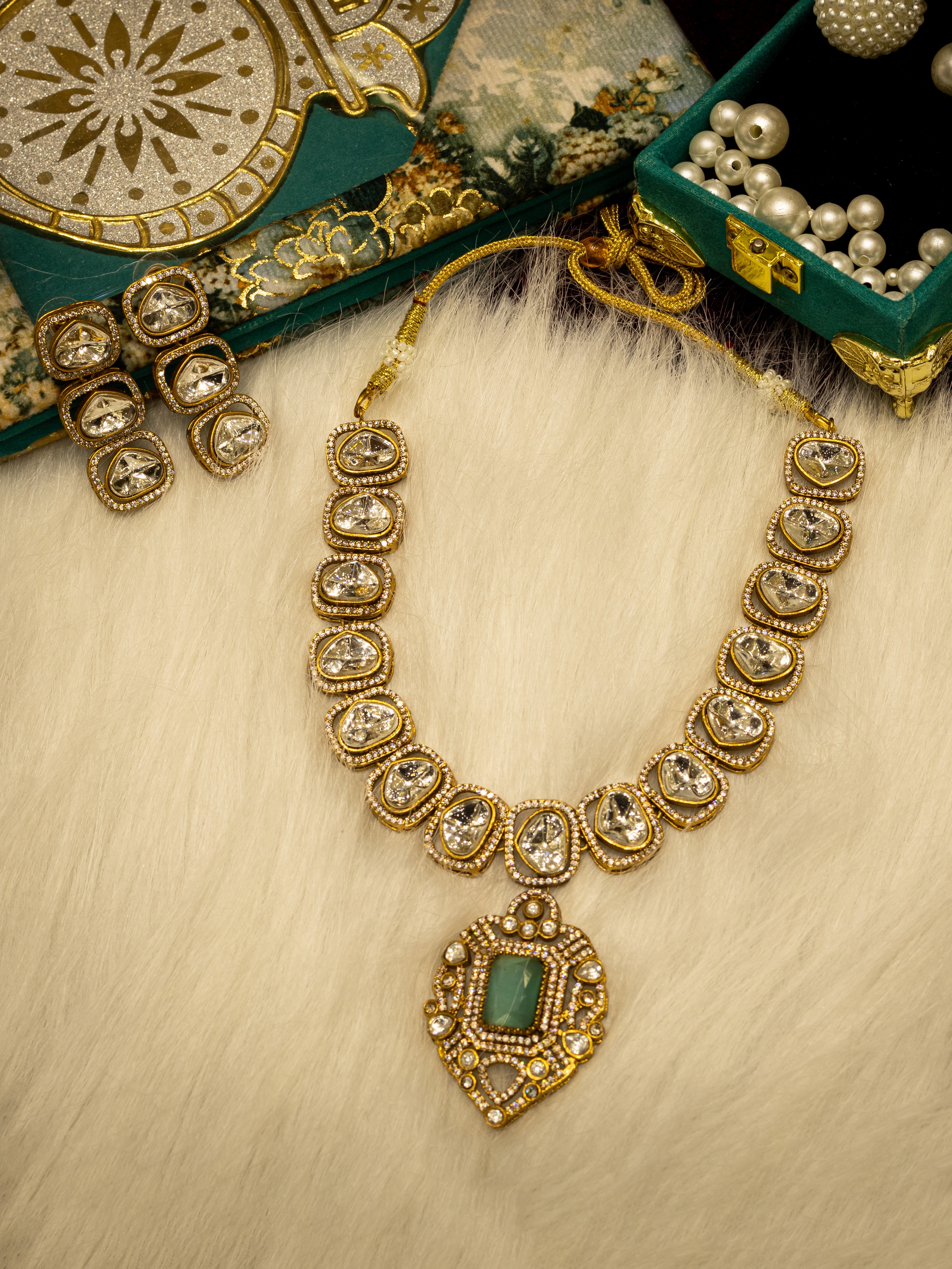 Aanura Kundan Necklace with Pink Stone Heritage Pendant