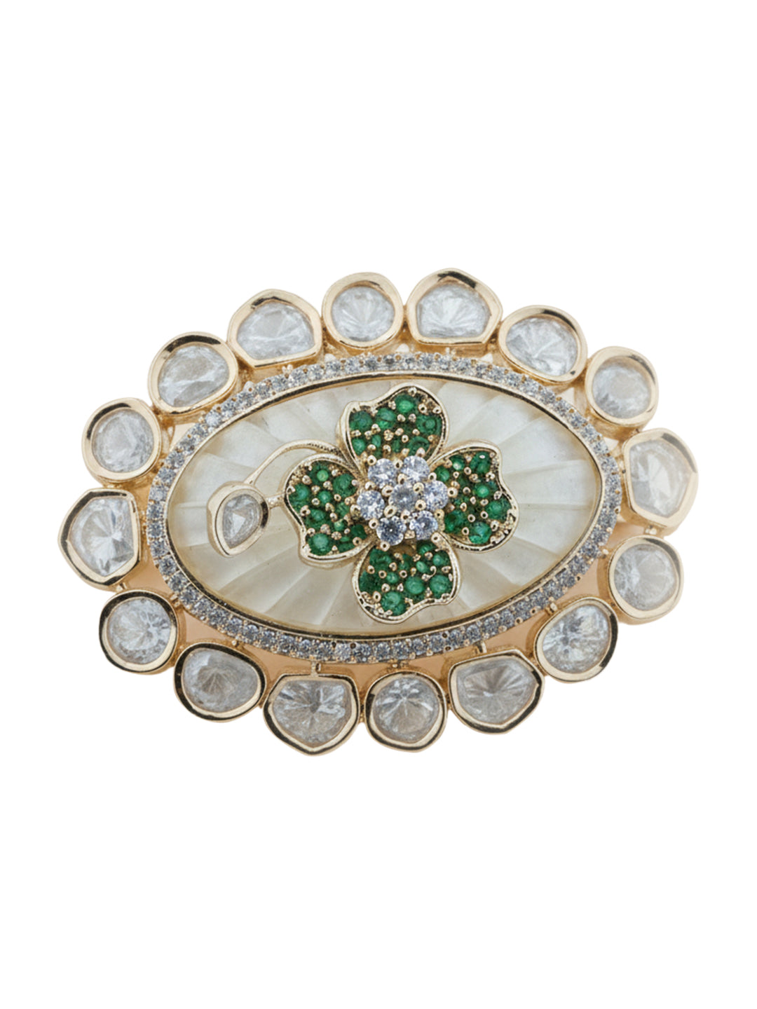 Aanura Gold-Plated Floral Oval Ring with Stones