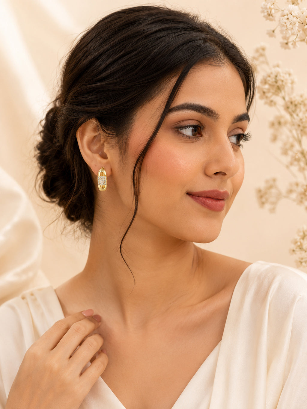 Pavé Link Hoop Earrings in 18K Gold Plating