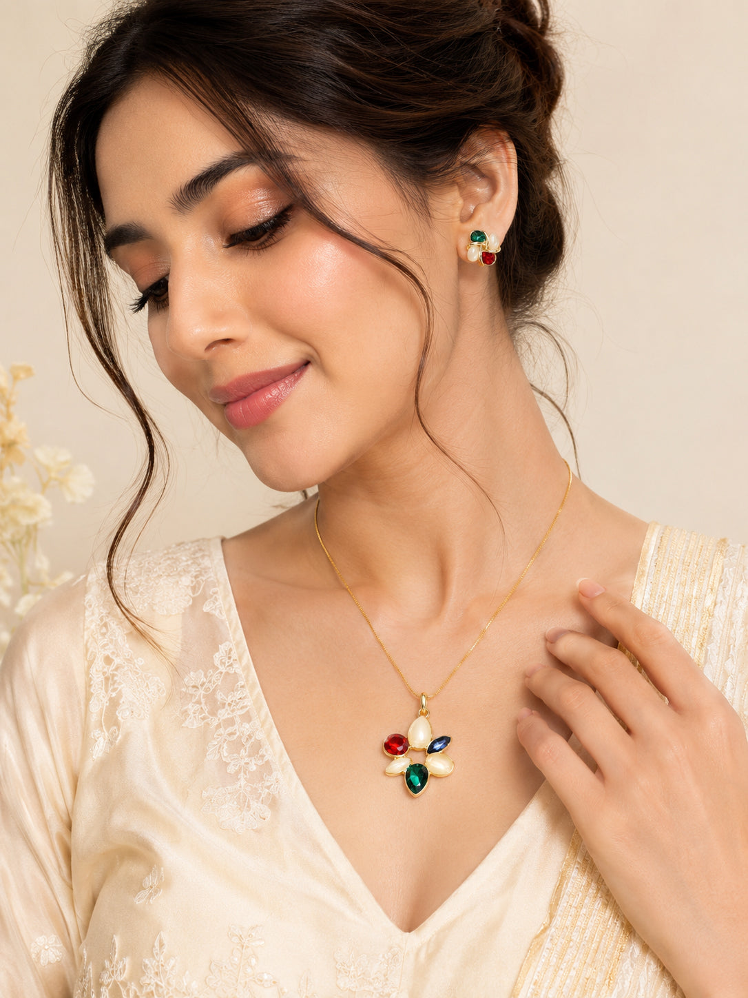 Aanura Multi-Color Floral Necklace & Earrings Set
