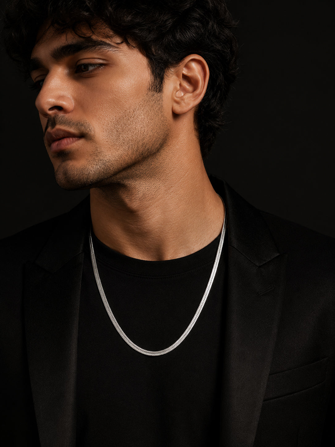 Rhodium Plated Silver Herringbone Chain for Men