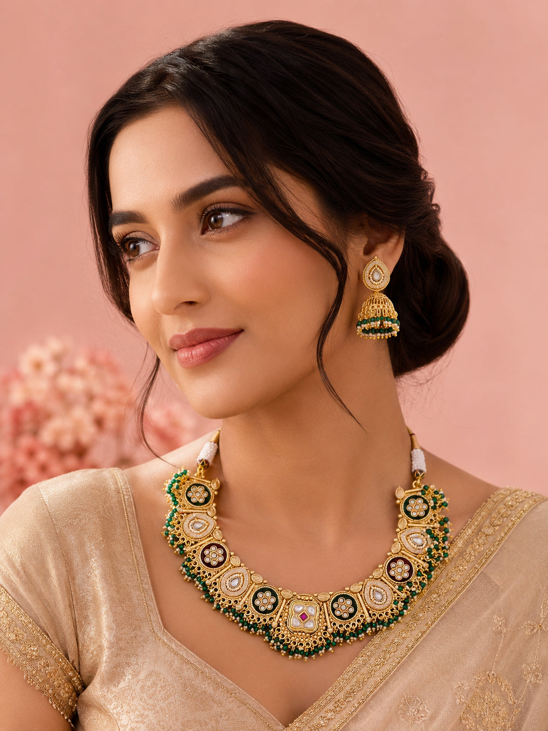 Aanura Antique Kundan Choker Necklace & Earrings