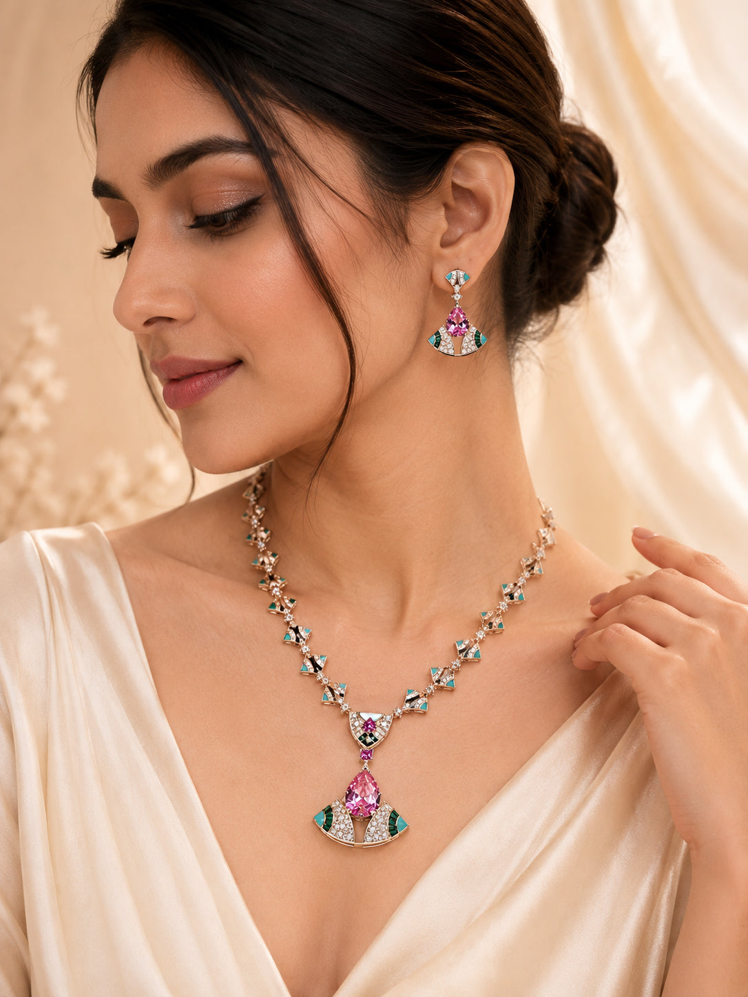 Aanura Pink Tourmaline Statement Necklace Set
