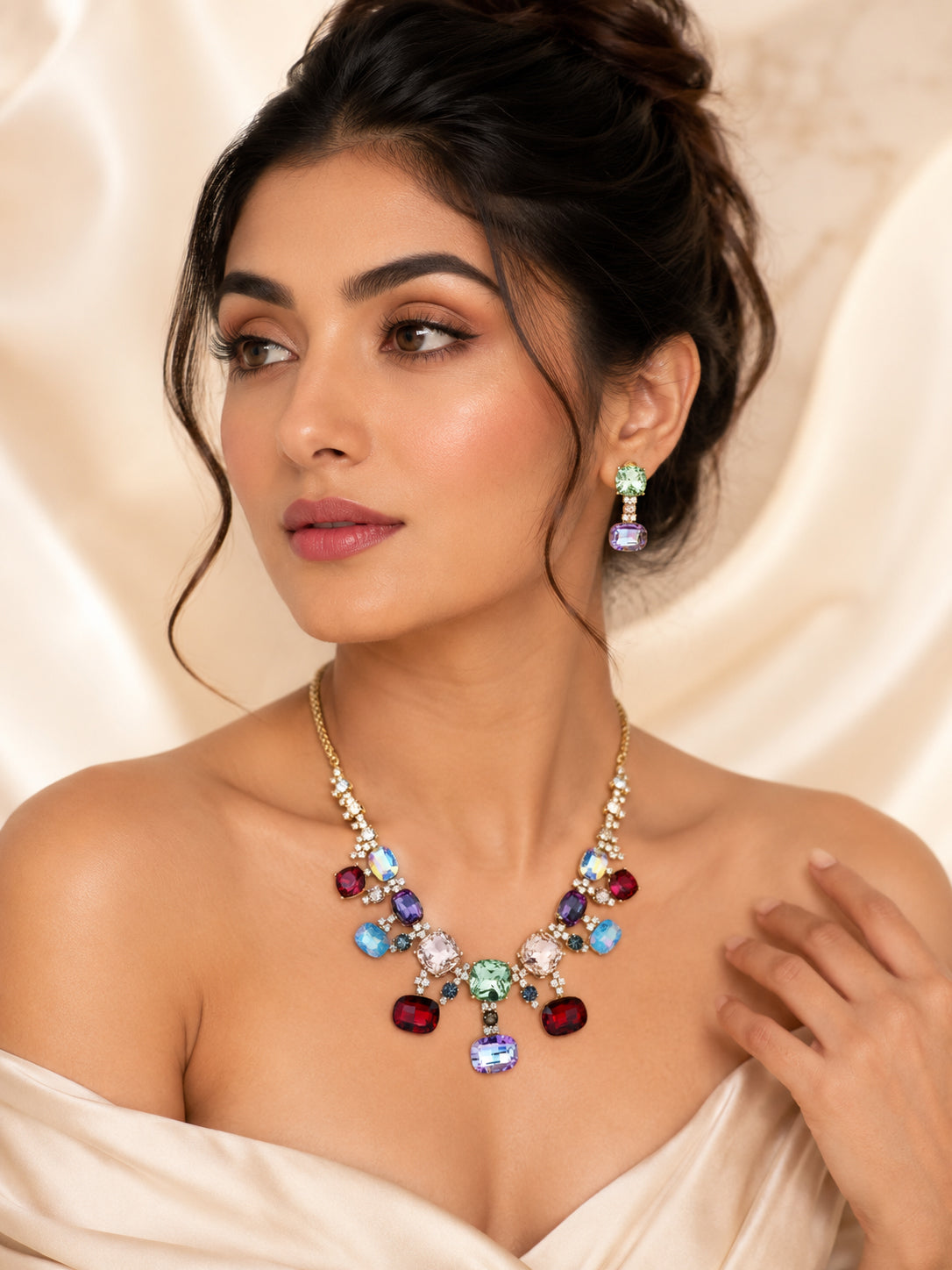 Aanura Multi-Colour Crystal Necklace Set with Earrings