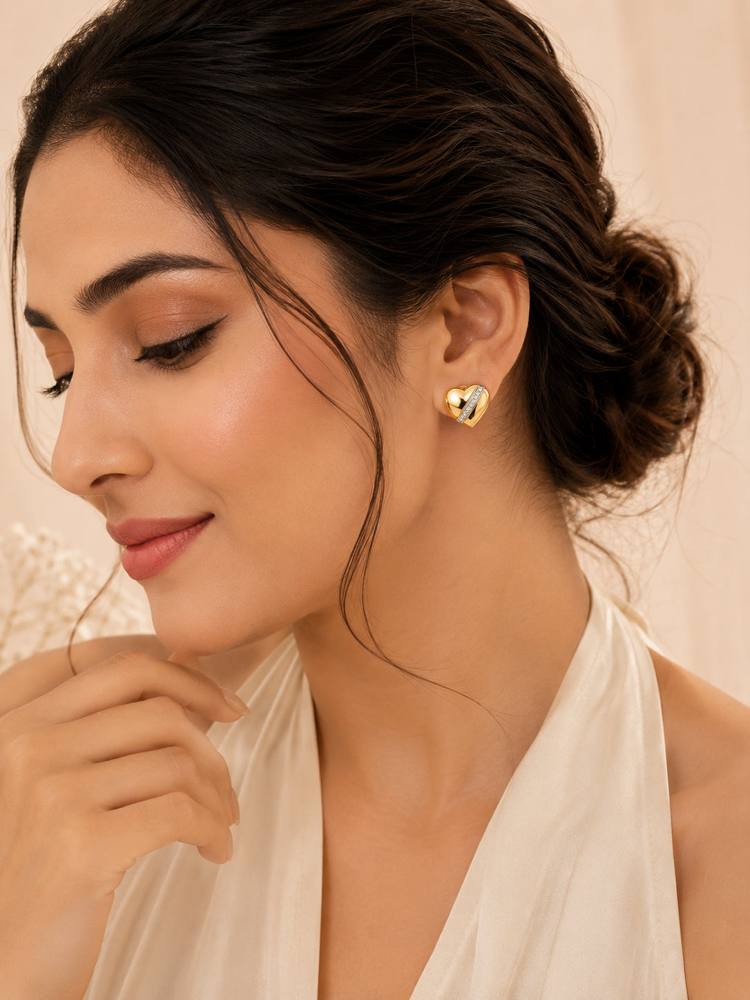 Aanura Golden Heart Crystal Stud Earrings