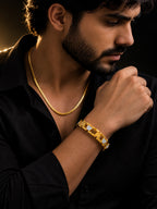 Gold Flat Link Chain & Dual-Tone Bracelet Combo for Men