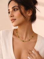 18K Gold Plated Green Stone Flat Chain Layered Necklace