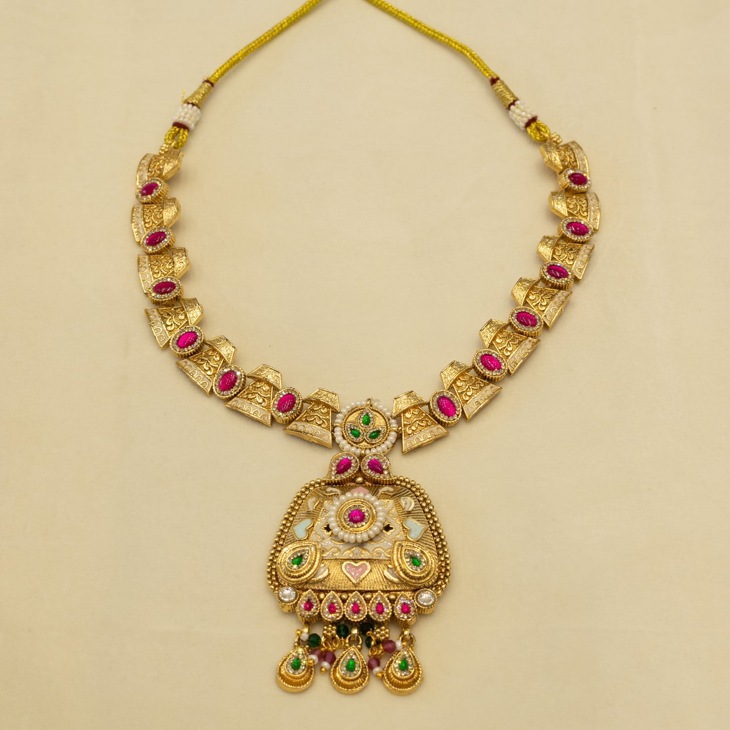 Aanura Royal Kundan Temple Pendant Choker Necklace Set
