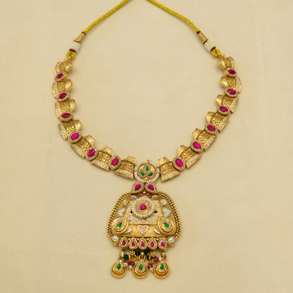 Aanura Royal Kundan Temple Pendant Choker Necklace Set