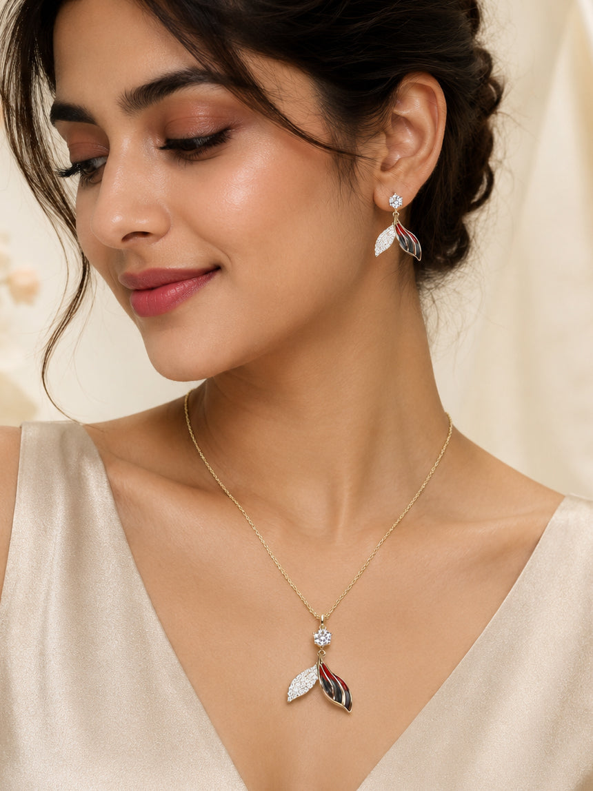Aanura Dual-Tone Leaf Necklace & Earrings Set