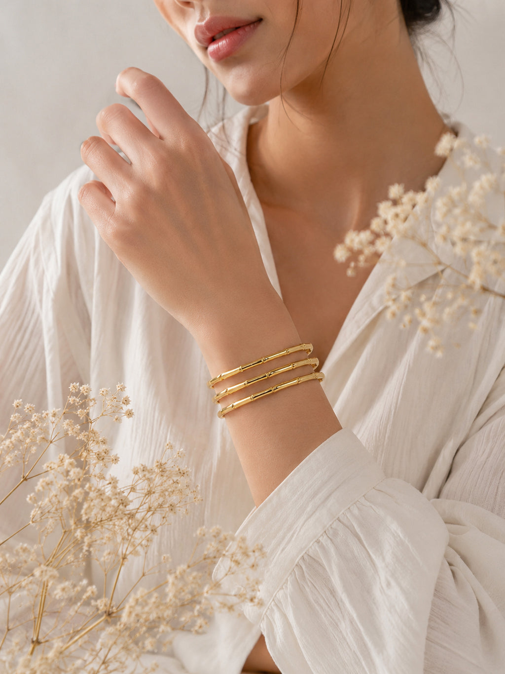 Aanura Triple Bamboo Gold Cuff Bracelet