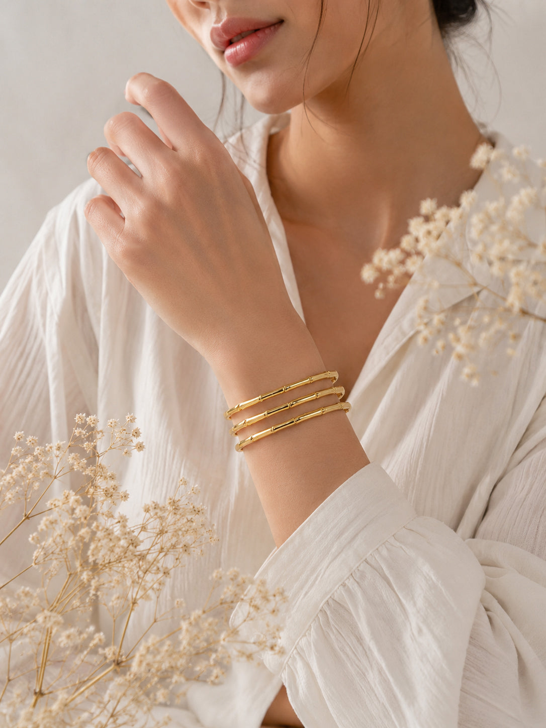 Aanura Triple Bamboo Gold Cuff Bracelet