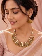 Aanura Antique Gold Ruby & White Stone Choker Set