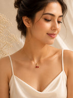 18K Gold Plated Twin Red Crystal Pendant Necklace for Women