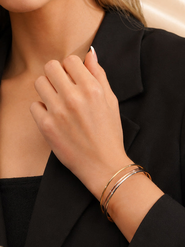 Aanura Trio Tone Minimal Slip-On Bracelet Set