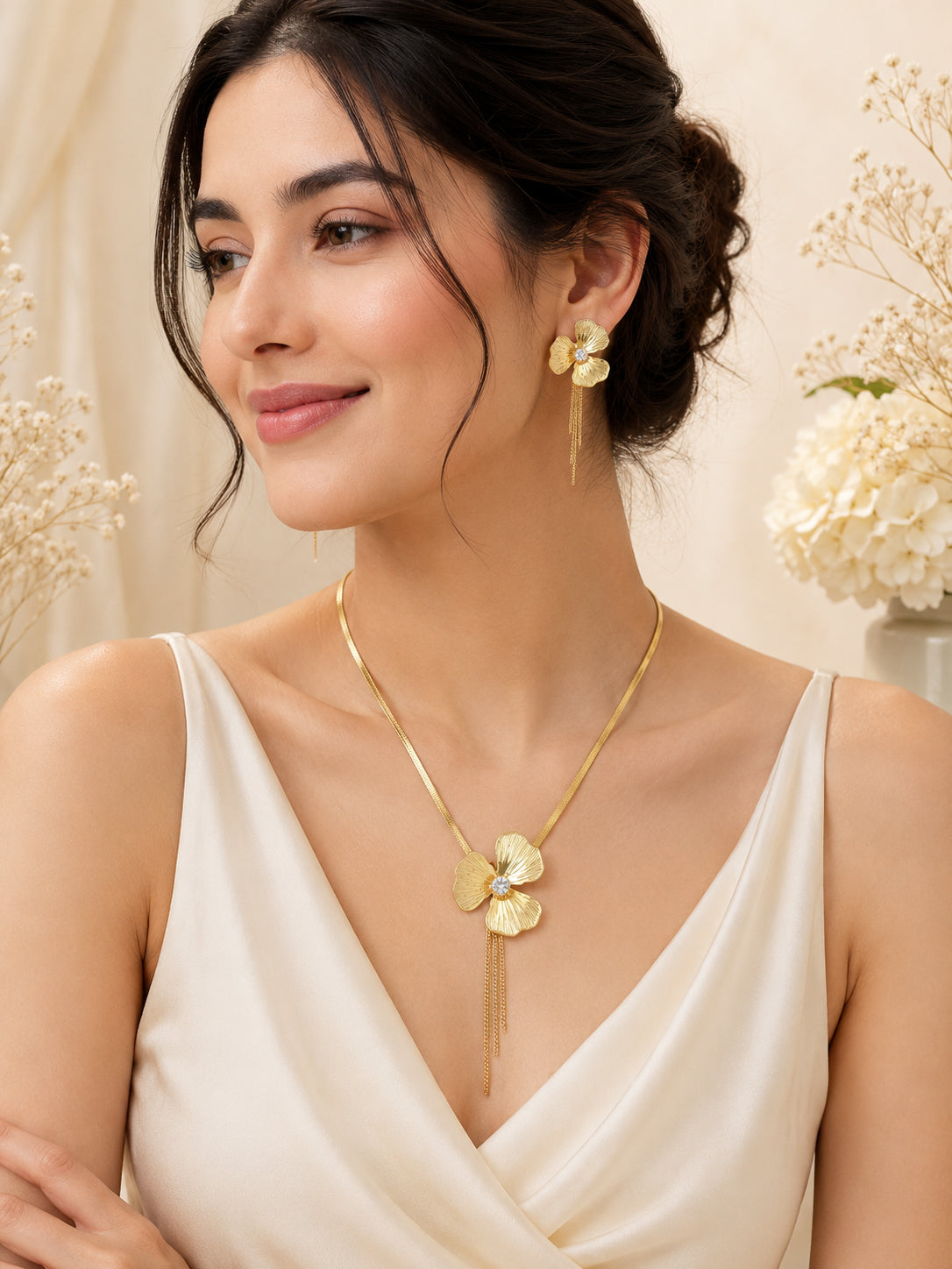 Aanura Orchid Bloom Necklace & Earrings Set