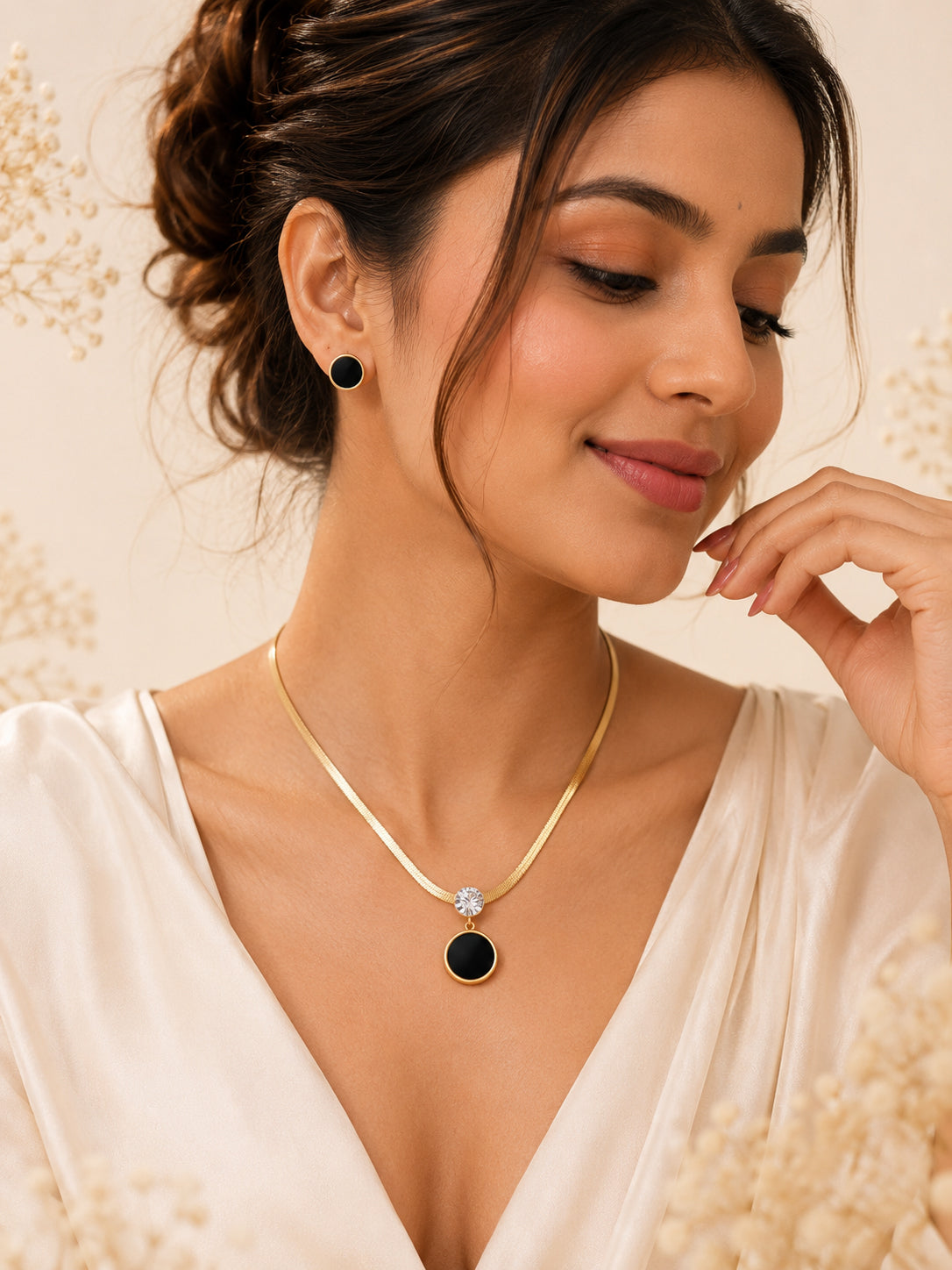 Aanura Golden Circle Drop Necklace & Earrings Set