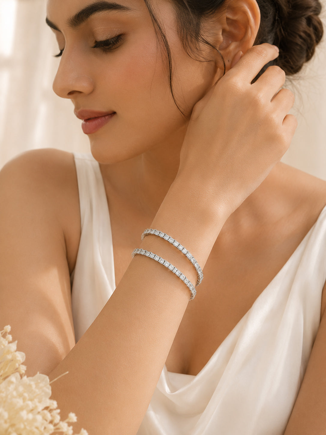 Aanura Diamond Line Silver Bracelet