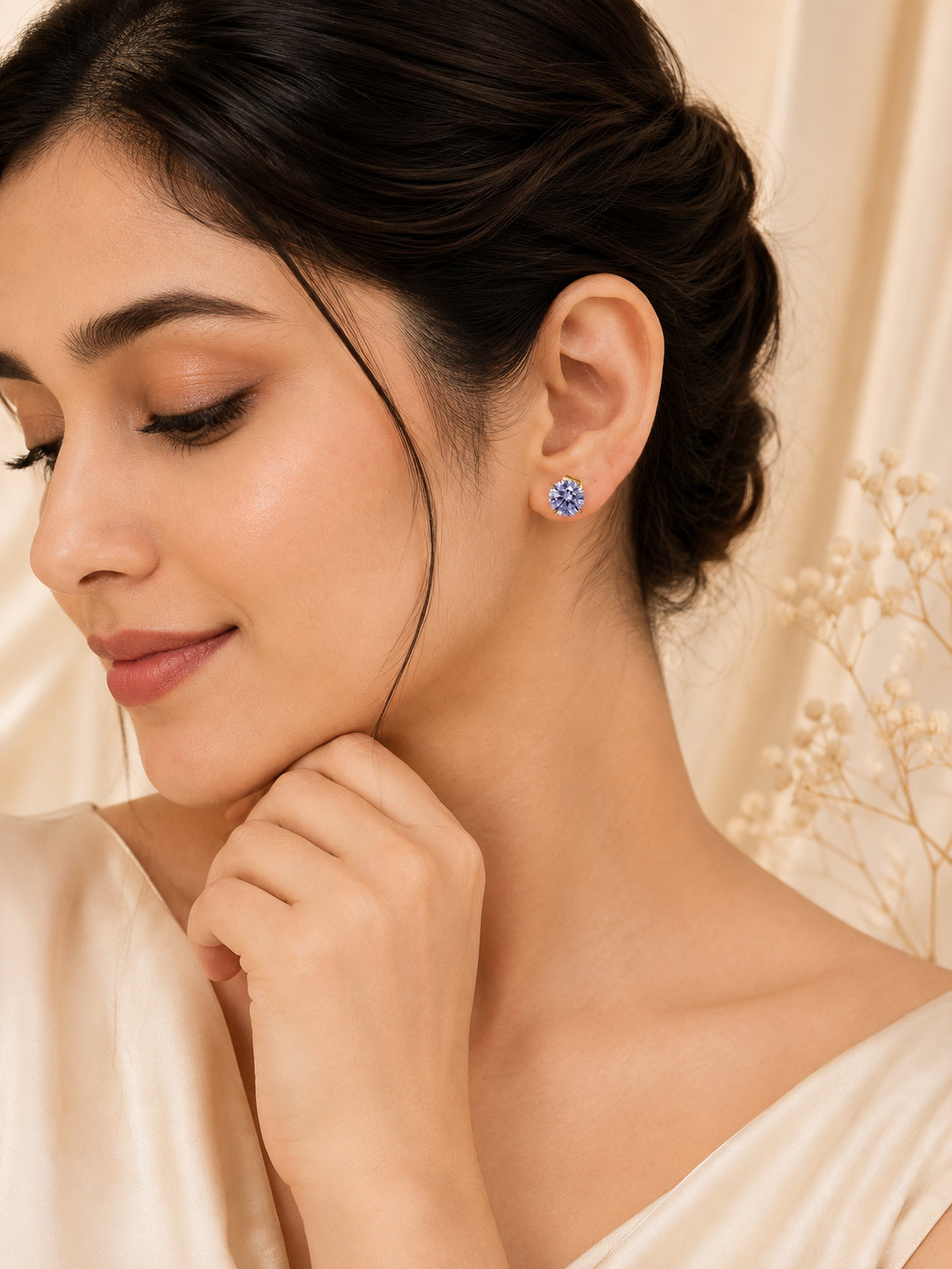 18K Gold Plated Anti-Tarnish Purple Solitaire Stud Earrings
