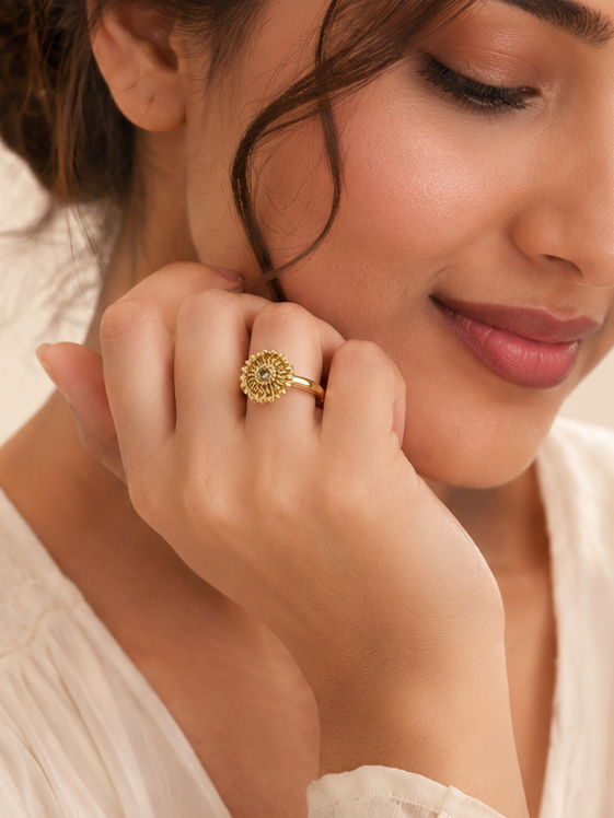 18K Gold Plated Sunflower Crystal Ring