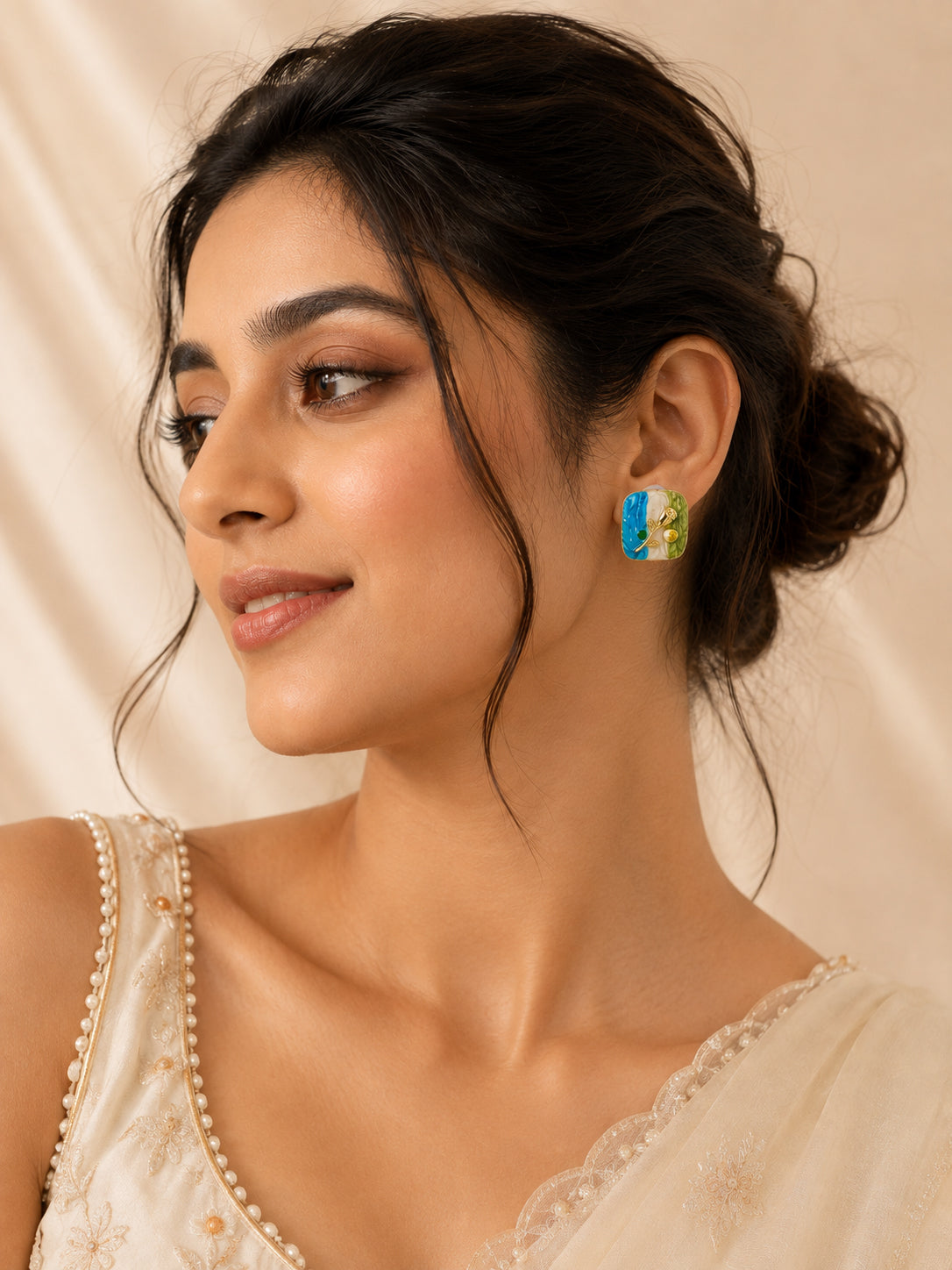 Aanura Enamel Rose Garden Stud Earrings