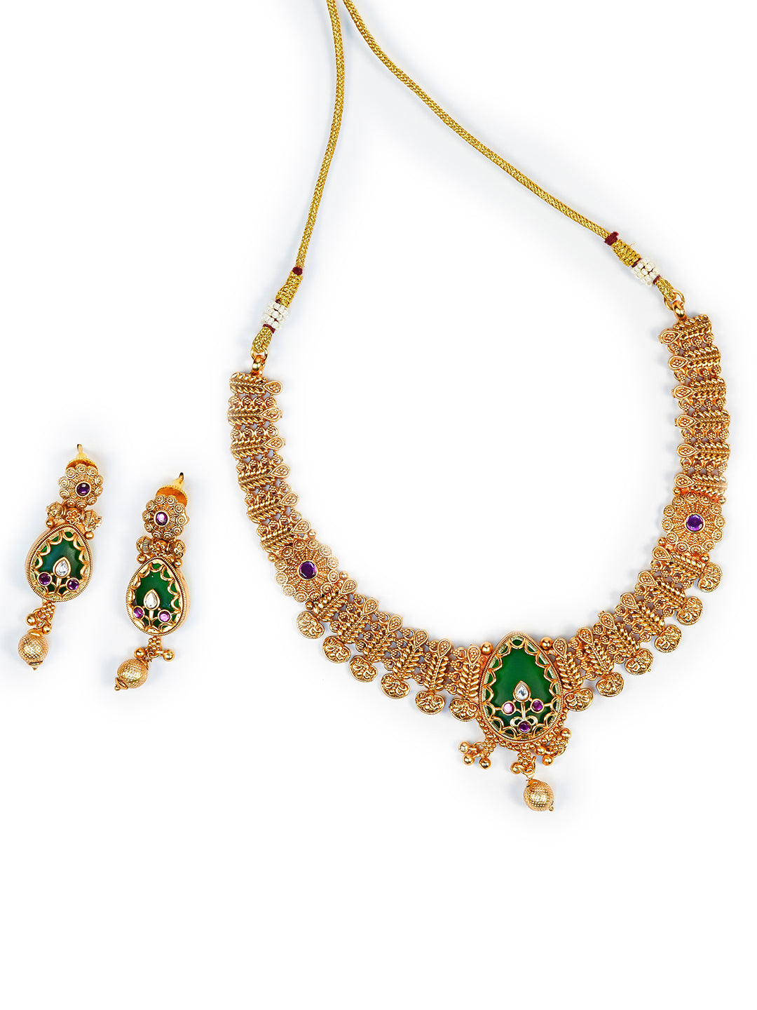 Aanura Gold Plated Emerald Aura Necklace Set