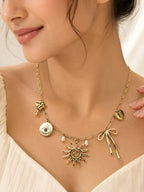 Aanura Gold Charm Necklace with Sun & Heart Pendants