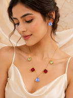 Aanura Multicolor Gemstone Necklace Set in Stainless Steel