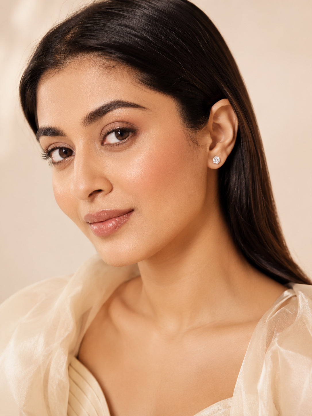 Rhodium Plated Solitaire Crystal Stud Earrings