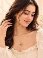 Floral Heart Charm Necklace in 18K Gold Plating
